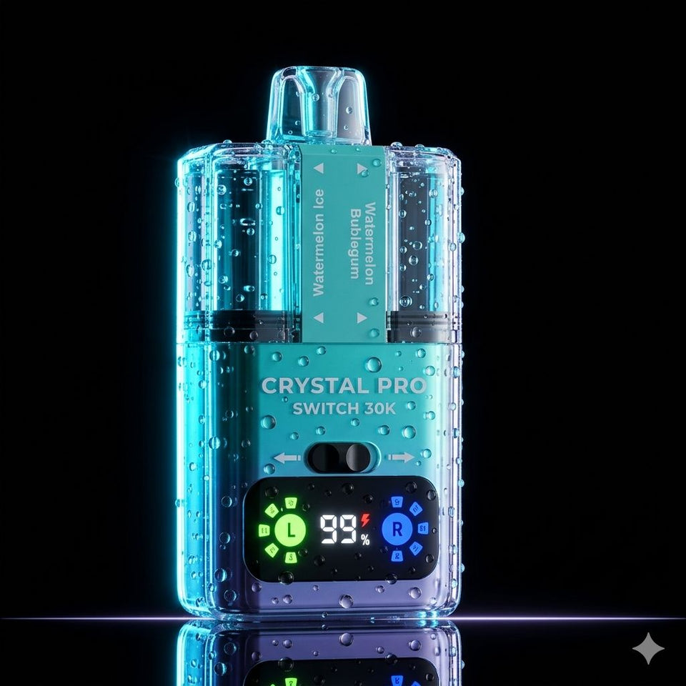 Crystal Pro Switch 30K dual-flavour disposable vape — 30,000 puffs, switch between two e-liquid flavours mid-session