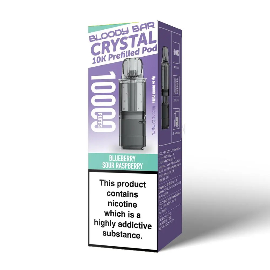 Bloody Bar Crystal 10K Blueberry Sour Raspberry prefilled pod vape kit