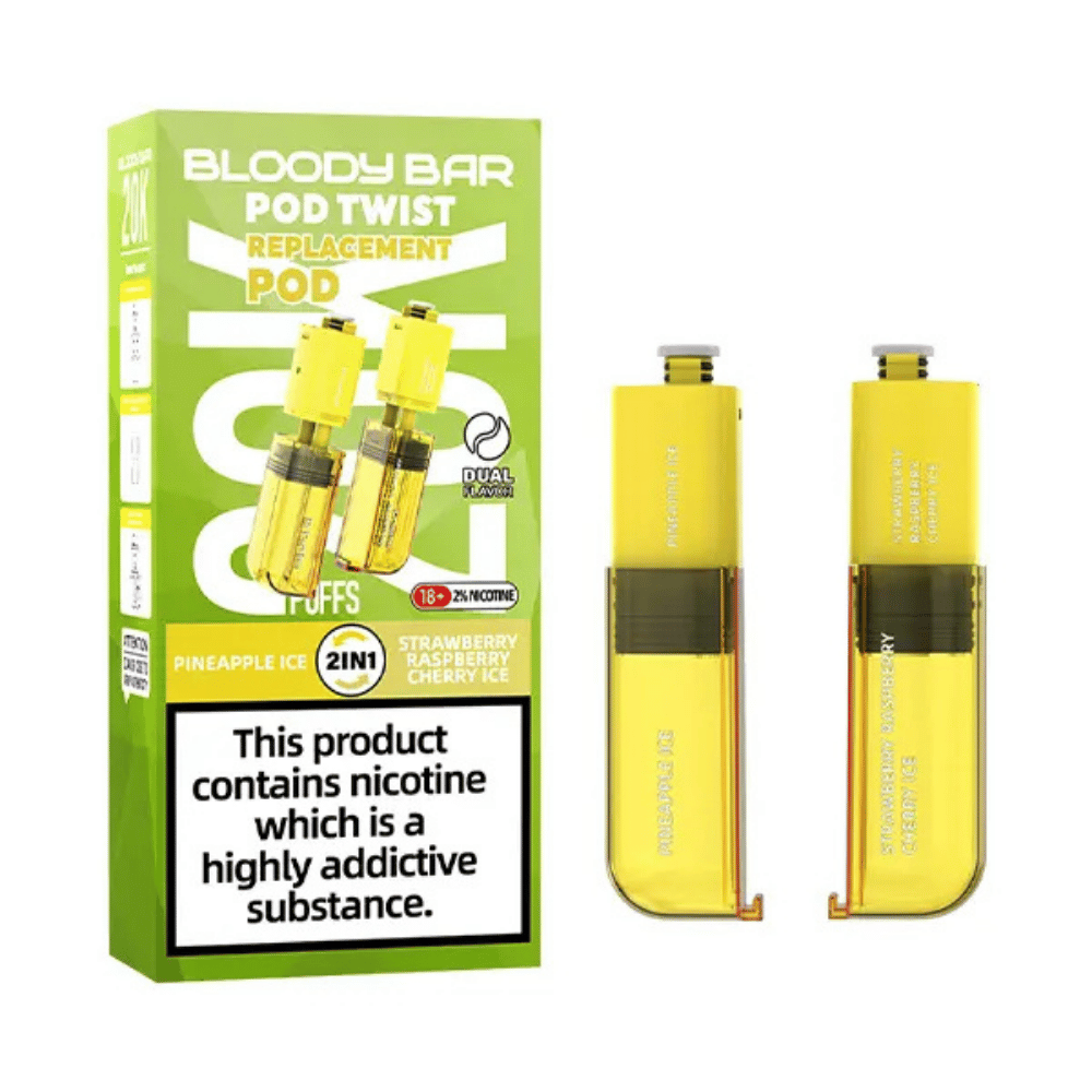 Bloody Bar 20K Pod Twist Pineapple Ice Strawberry Raspberry Cherry Ice prefilled pod vape kit