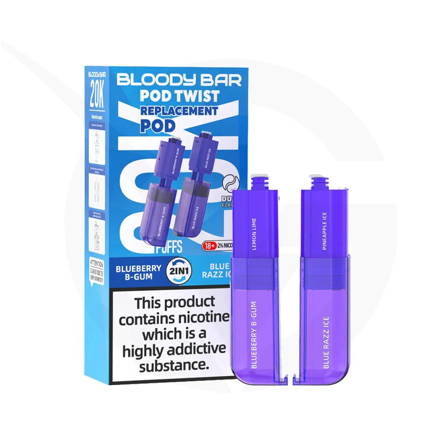 Bloody Bar 20K Pod Twist Blueberry B-Gum Blue Razz Ice prefilled pod vape kit