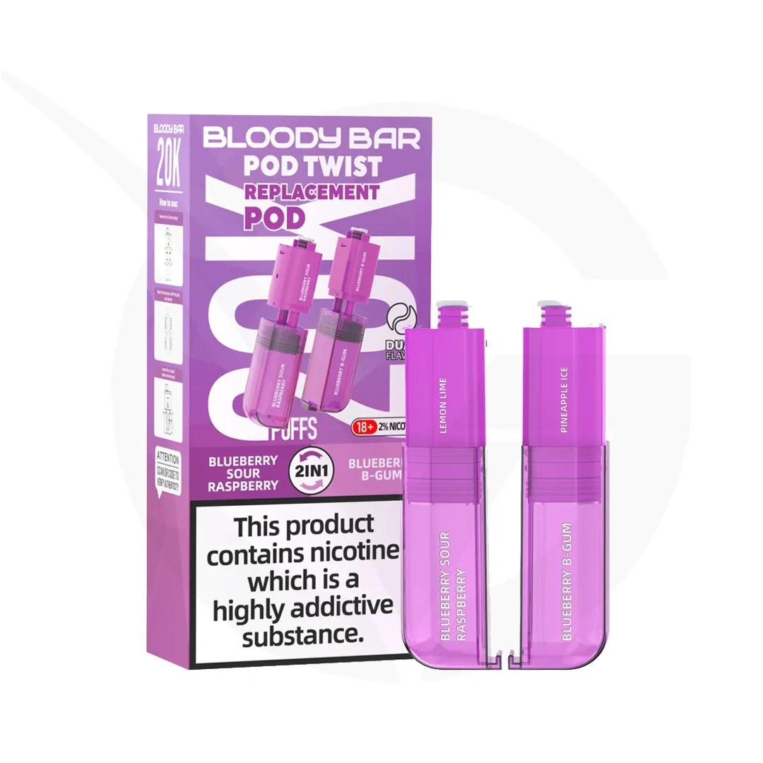 Bloody Bar 20K Pod Twist Blueberry Sour Raspberry Blueberry B-Gum prefilled pod vape kit