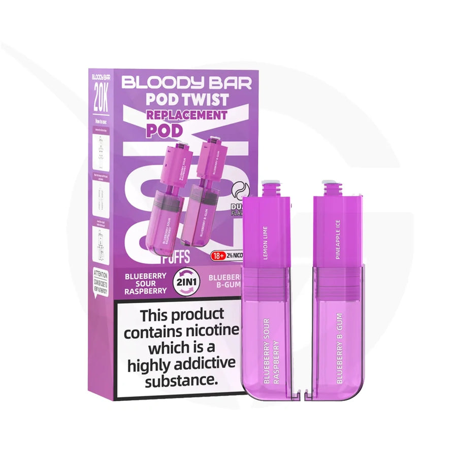Bloody Bar 20K Pod Twist Blueberry Sour Raspberry Blueberry B-Gum prefilled pod vape kit