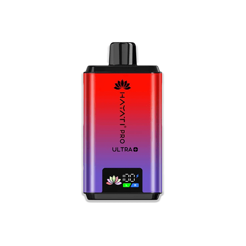 Hayati Pro Ultra Plus 25000 Puffs Cherry Berry rechargeable pod kit with dark red design