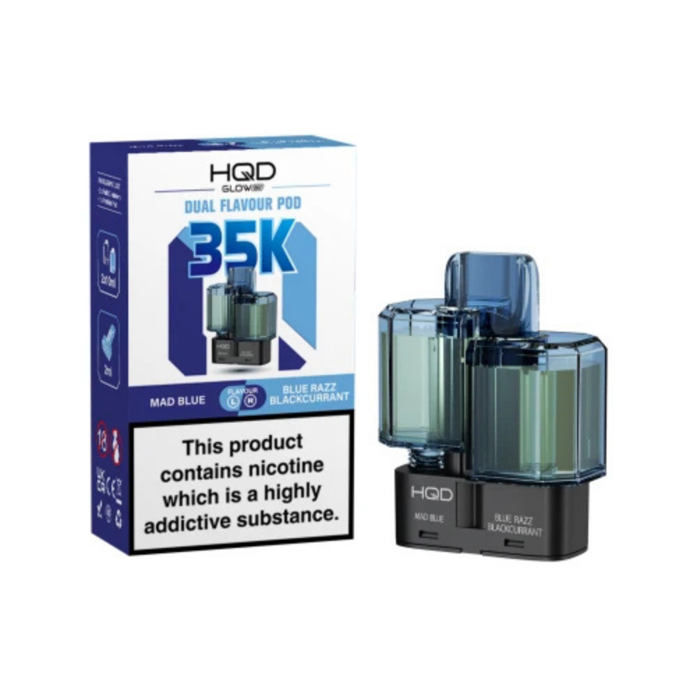 HQD Glow Air 35K Mad Blue Blue Razz Blackcurrant prefilled pod vape kit
