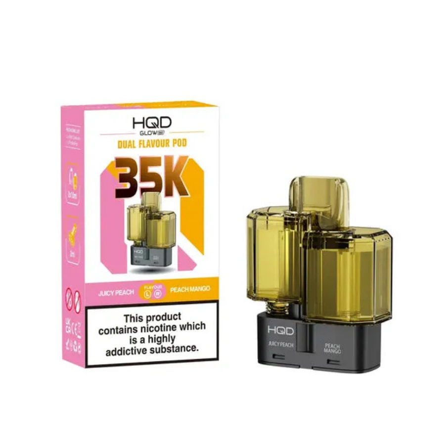 HQD Glow Air 35K Juicy Peach Peach Mango Ice prefilled pod vape kit