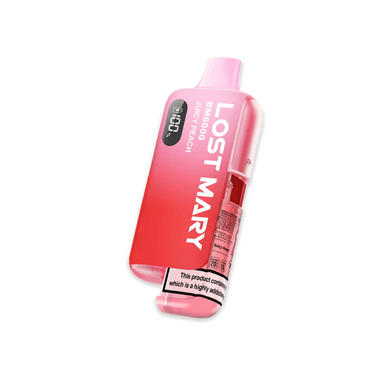 Lost Mary BM6000 Juicy Peach prefilled pod kit with soft peach and cream packaging