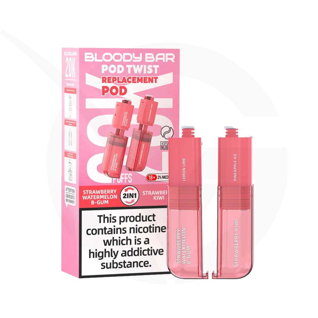 Bloody Bar 20K Pod Twist Strawberry Watermelon B-GUM Strawberry Kiwi prefilled pod vape kit