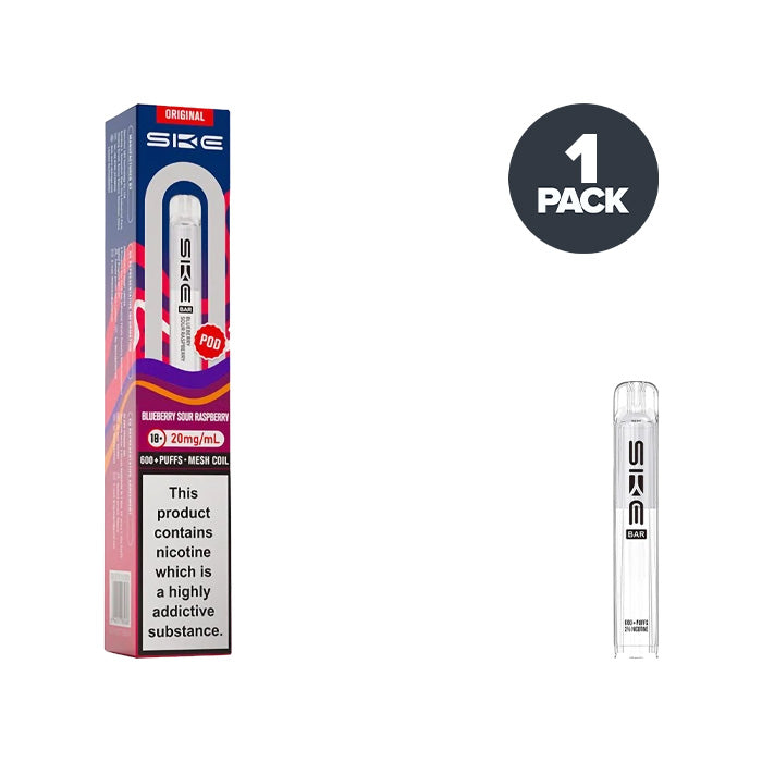 SKE Crystal Bar 600 Blueberry Sour Raspberry prefilled pod vape kit