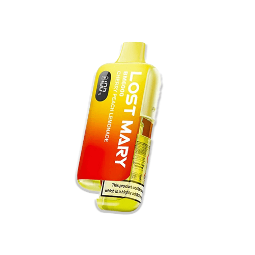 Lost Mary BM6000 Cherry Peach Lemonade pod kit with red, orange, and yellow gradient