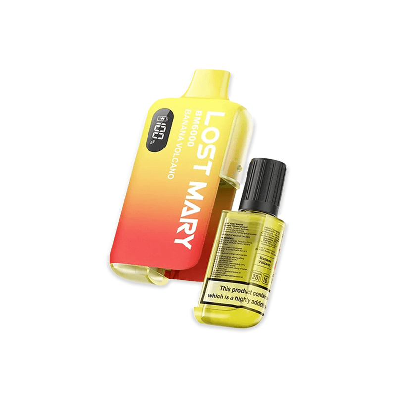 Lost Mary BM6000 Banana Volcano prefilled pod kit in yellow and brown packaging