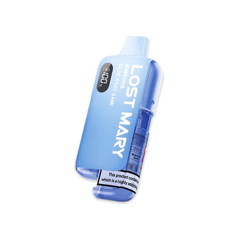 Lost Mary BM6000 Blue Razz Gami pod kit with bright blue gummy bear design