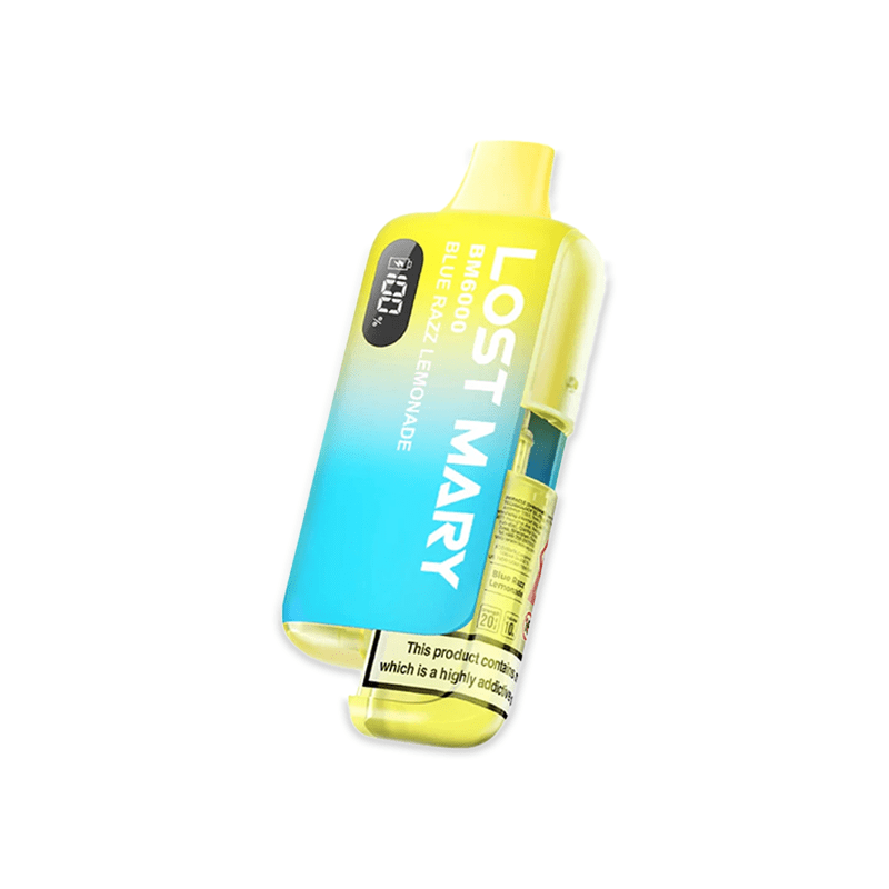 Lost Mary BM6000 Blue Razz Lemonade pod kit with blue and yellow gradient packaging