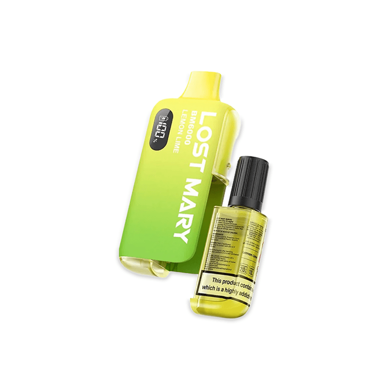 Lost Mary BM6000 Lemon Lime prefilled pod kit with bright green and yellow citrus design