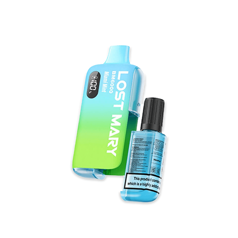 Lost Mary BM6000 Miami Mint prefilled pod kit with green spearmint and icy blue design