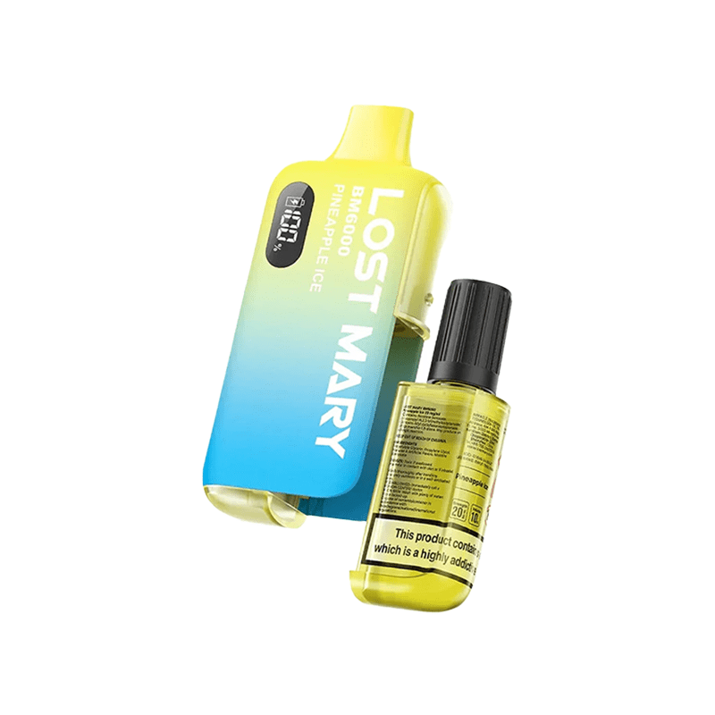 Lost Mary BM6000 Pineapple Ice pod kit with yellow pineapple and ice-blue packaging