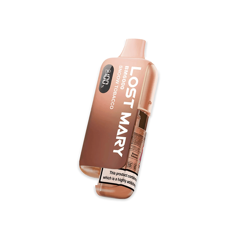 Lost Mary BM6000 Snow Tobacco prefilled pod kit with brown tobacco and white ice design