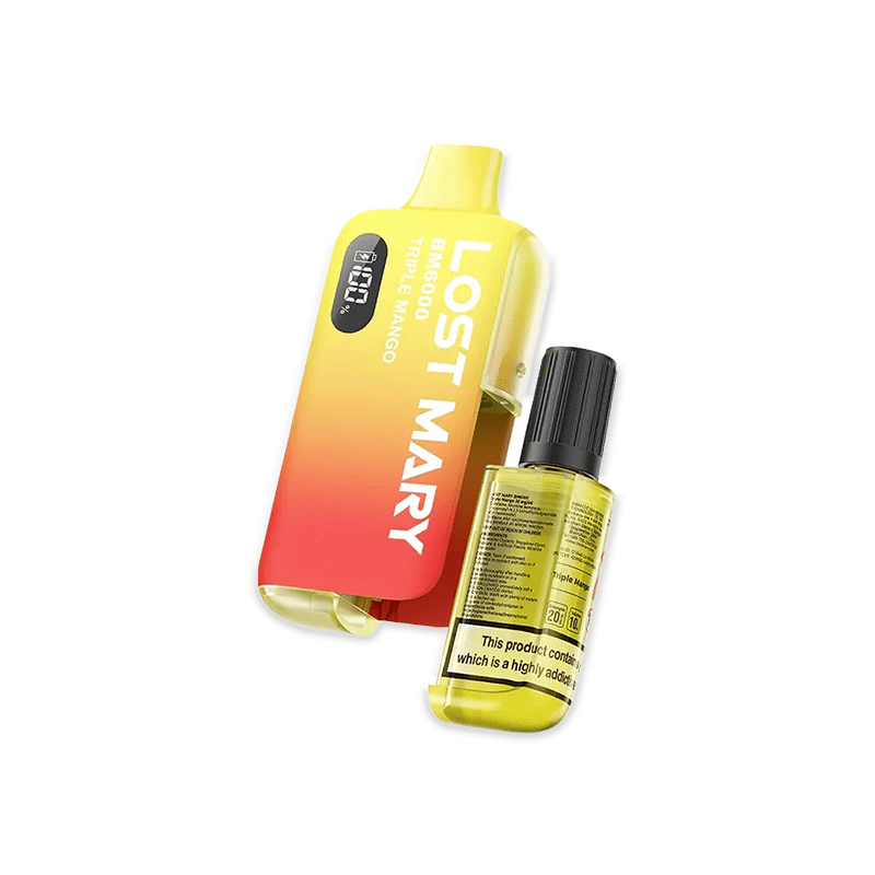 Lost Mary BM6000 Triple Mango prefilled pod kit with intense golden mango design