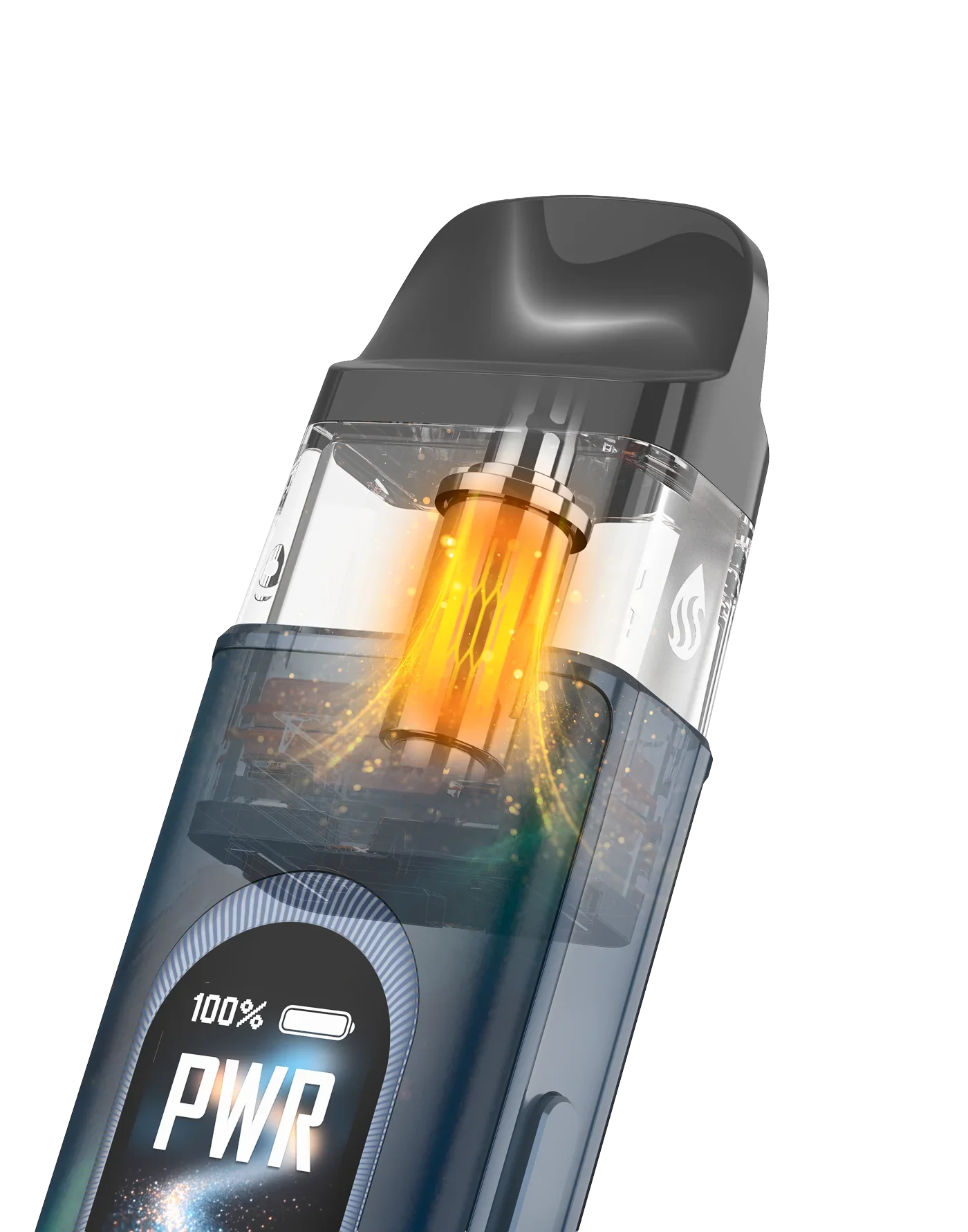 Vaporesso XROS 6 refillable pod vape kit with 0.88 inch colour screen showing battery and power mode